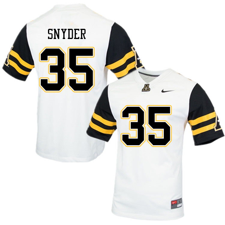 Men #35 Gerry Snyder Appalachian State Mountaineers College Football Jerseys Sale-White - Click Image to Close